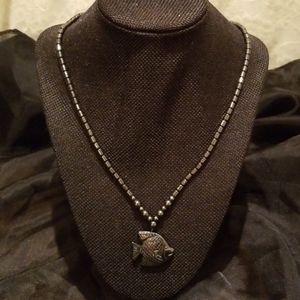 Hematite fish necklace